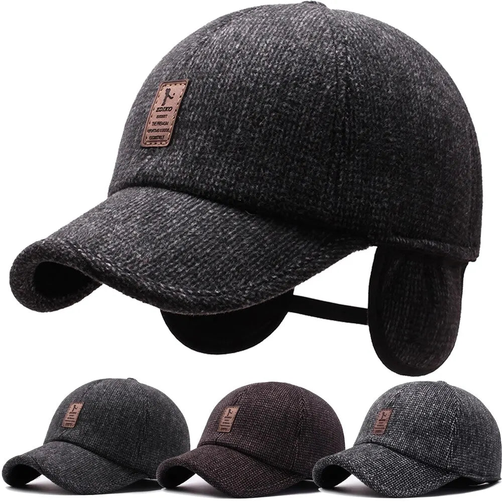 Casquette de baseball en laine tricotée pour l'hiver, cache-oreilles, casquette de baseball pour hommes, chapeaux chauds et épais avec protège-oreilles, casquettes de sport de golf, snapback