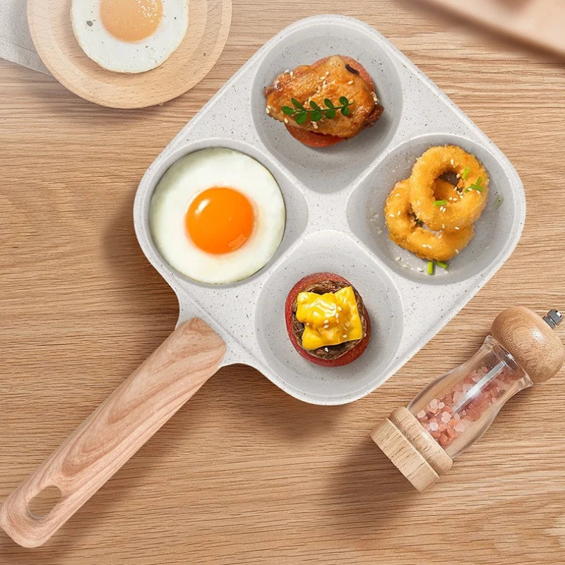 Household Maifan stone four-hole frying pan, non-stick pan, breakfast egg hamburger small frying pan, steak pan