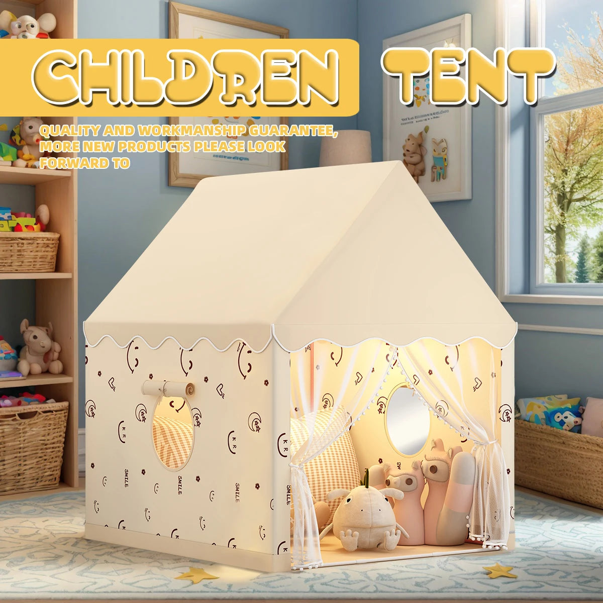 Children's Fun Toy Tent, Princess Fairy Tale Play Castle, Outdoor Portable Playhouse, Great Holiday Gift for Boys and Girls, Christmas Gift, Accessories Not Included