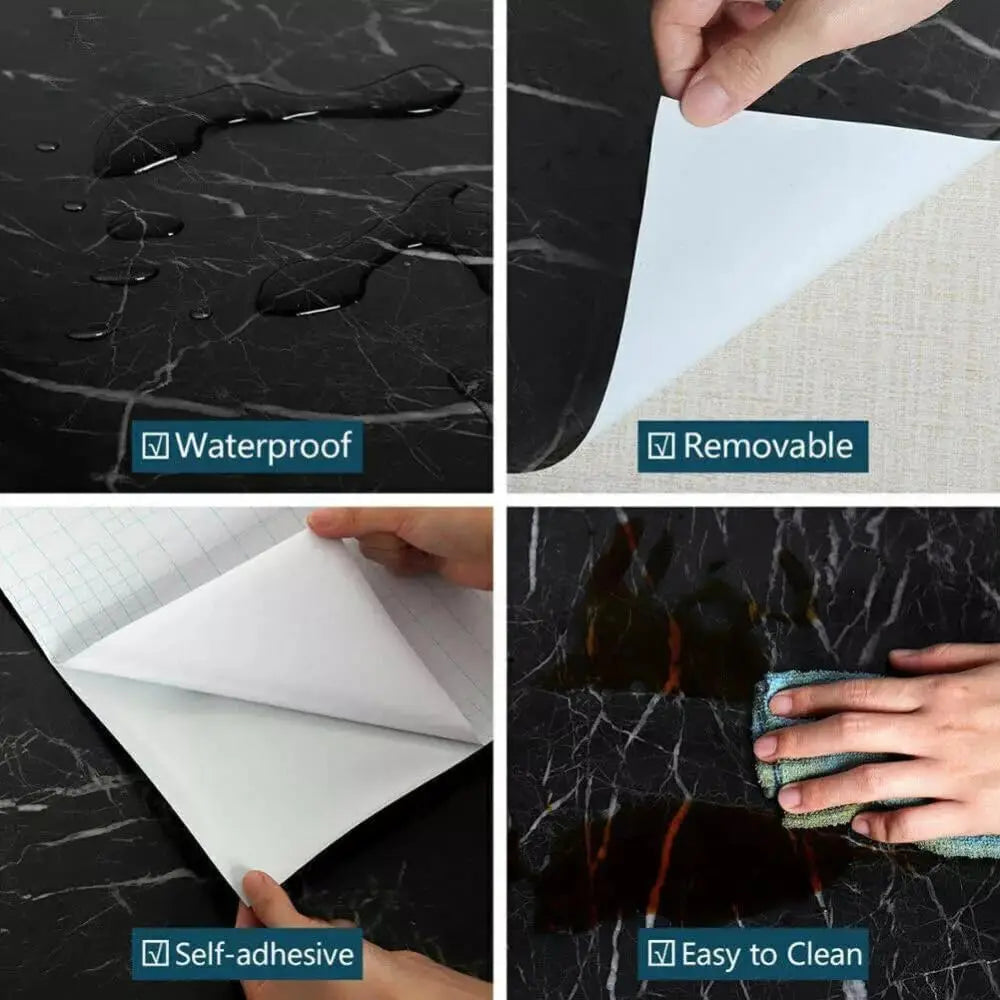 Papier peint auto-adhésif en vinyle marbré de 40 cm, imperméable, en PVC, pour cuisine, salon, décoration murale