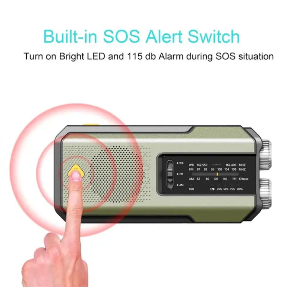 Wetterradio Notfall Multifunktionales Radio FM AM WB Handkurbel Solar USB-Ladefunktion 2000mAh Powerbank LED Taschenlampe