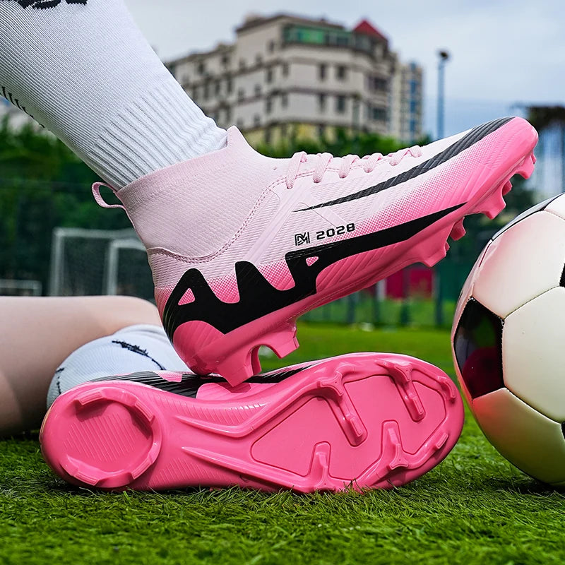 Chaussures de football roses tendance pour hommes, légères et professionnelles, chaussettes intégrées, chaussures de football pour hommes, antidérapantes, originales, baskets de football pour l'extérieur