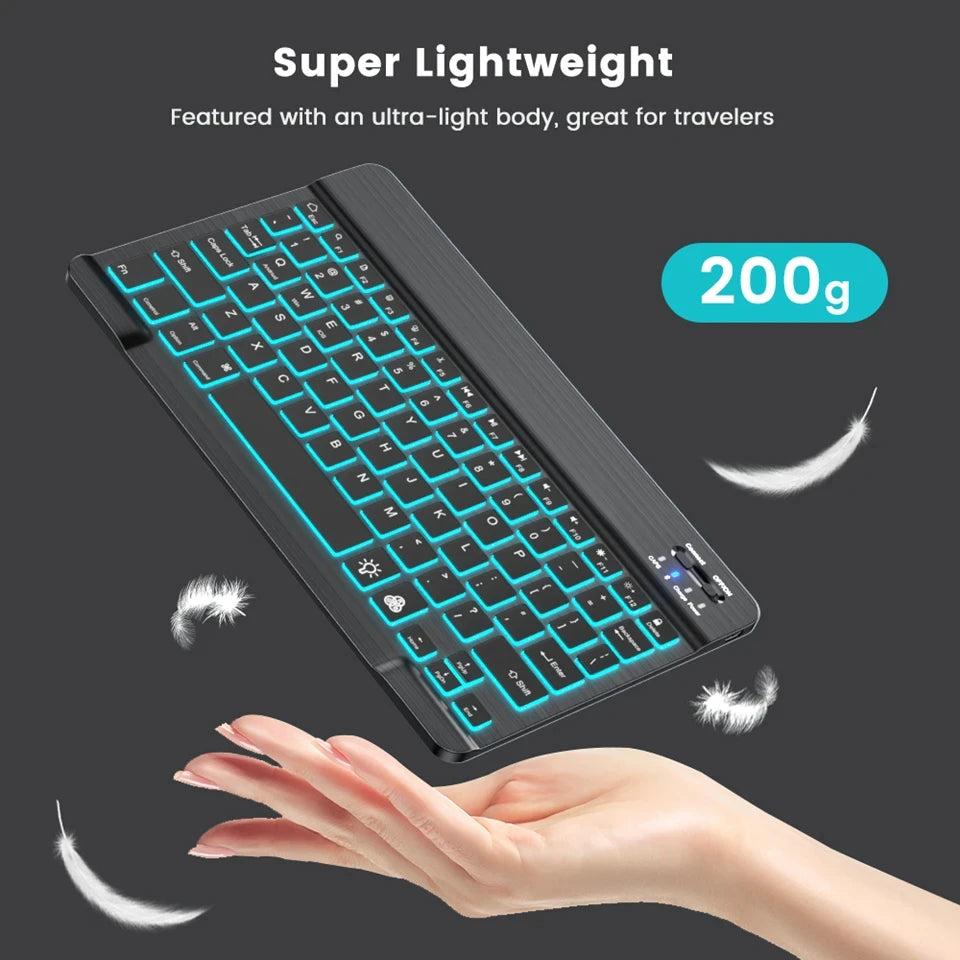 Mini RGB-Hintergrundbeleuchtungs-Tastatur 10 Zoll Bluetooth Kabellose Maus Wiederaufladbar für Spanisch Russisch Hebräisch Koreanisch Französisch Arabisch Portugiesisch