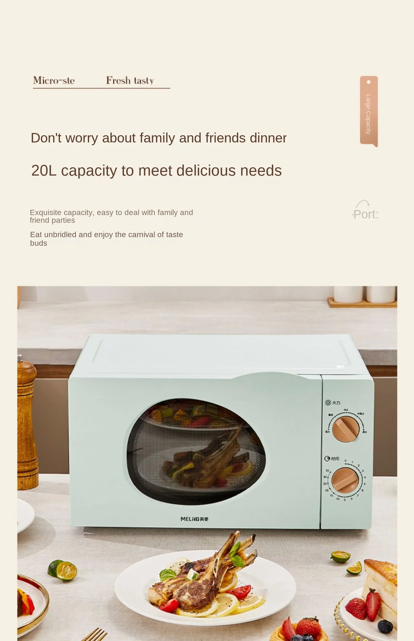 Meiling Microwave Oven Fully Automatic Household Small Fast Heating Intelligent Multifunctional Rotary Plate Light Wave Oven220V