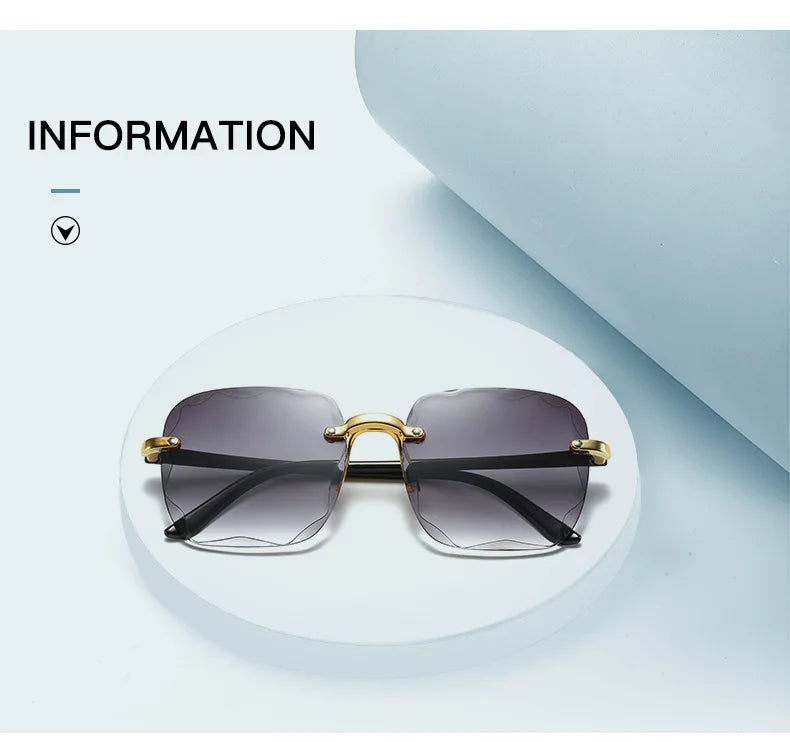 Randlose Damen-Sonnenbrille, modische Verlaufsgläser, Damensonnenbrille, Vintage-PC-Bügel, klassische Designer-Sonnenbrille für Herren