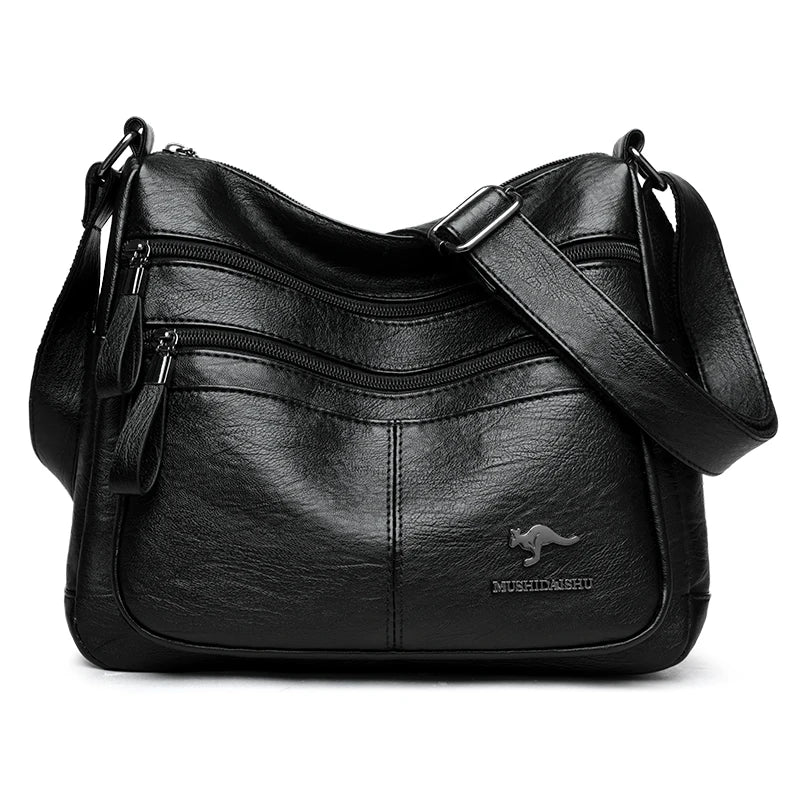 Sacs bandoulière en cuir souple Kangaroo pour femmes Sacs à bandoulière vintage multi-poches Designer Sacs messager décontractés pour dames Sac à main