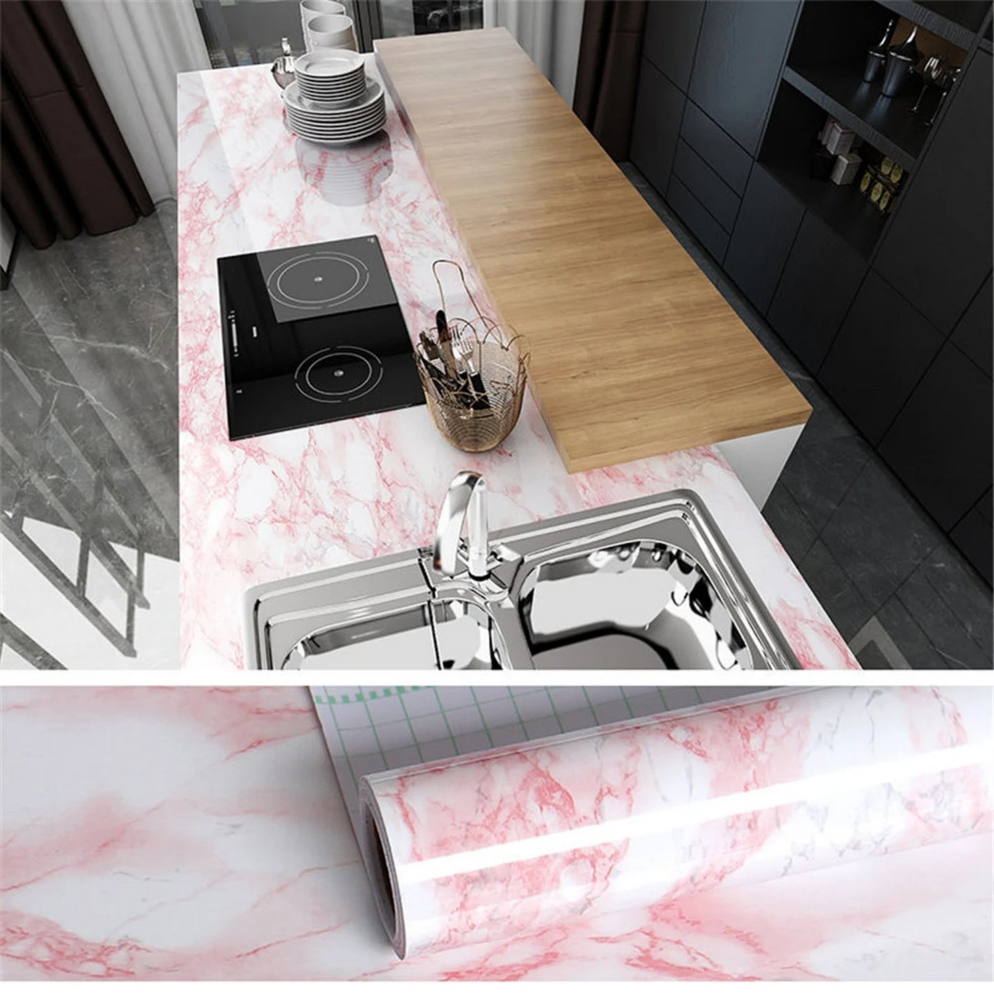 1 Roll Pearlescent Pink Marble Wallpaper Waterproof Contact Paper Vinyl Self Adhesive Peel and Stick  Removable Decor Sticker