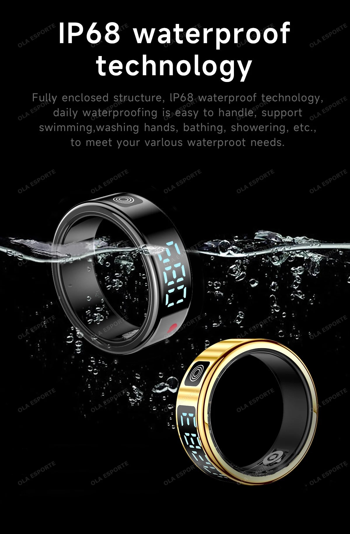 New LED Display Screen Smart Ring 5ATM Waterproof Heart Rate Sleep Multi Function Fitness Sports Rings Pedometer Men's women's
