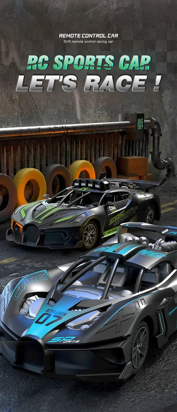 Ferngesteuertes Auto 4-Kanal Hochgeschwindigkeits-Drift-Rennwagen Elektro-Sportwagen Spielzeug Modell für Jungen Kinder Geburtstagsgeschenk