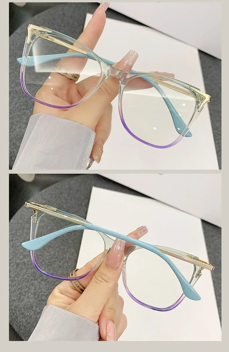Retro Katzenaugen Anti-Blaulicht Brille für Damen, große Brillengestelle, Flachlichtbrillen, Outdoor Reise Deko Brillen