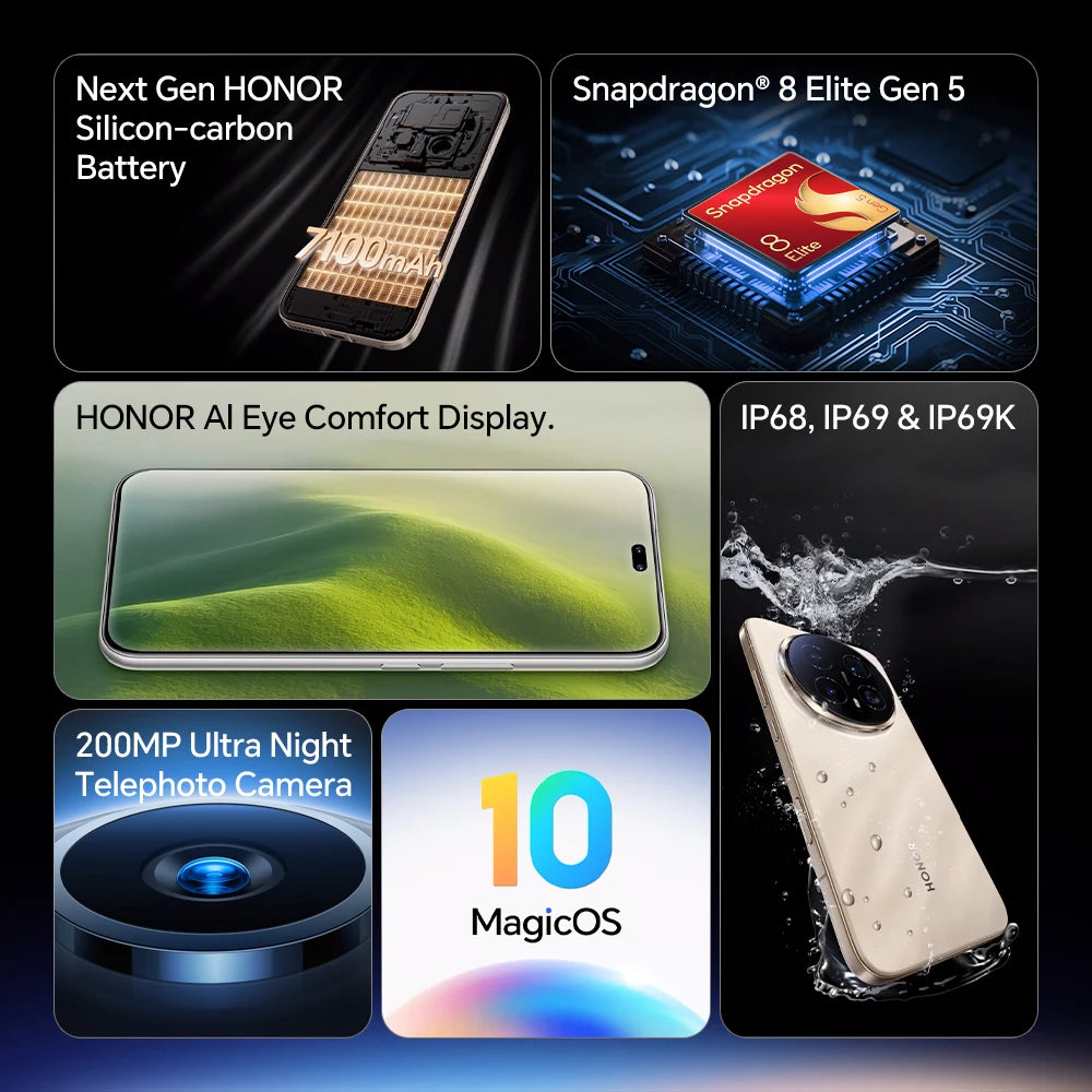 Version globale HONOR Magic8 Pro Snapdragon 8 Elite Gen 5 Écran OLED 6,71'' 120Hz 7100mAh SuperCharge 100W Téléphones Magic 8 Pro