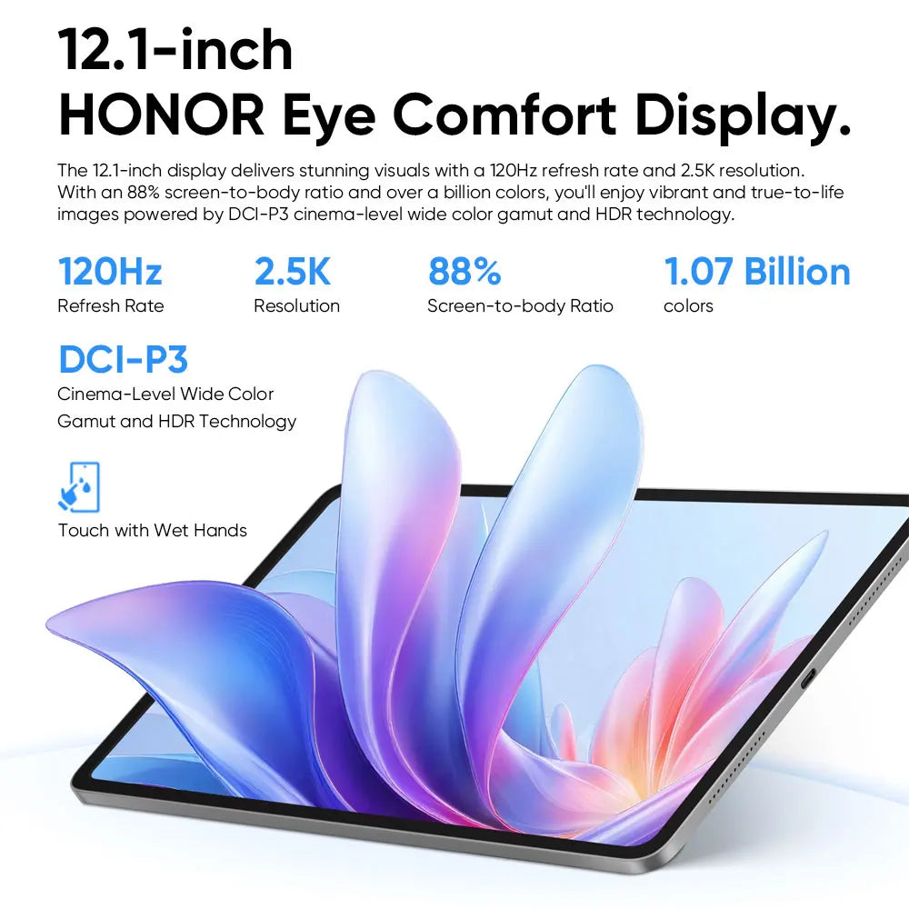 Nouvelle HONOR Pad 10 Version Globale 2025 Écran Confort Visuel HONOR 12,1" WIFI 2.5K Batterie Haute Densité d'Énergie 10100mAh MagicOS 9.0