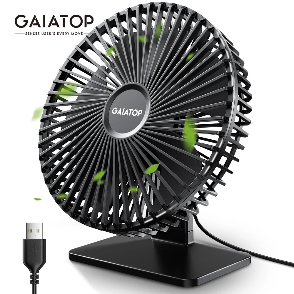 GAIATOP Schreibtischventilator Tragbarer USB Ventilator 90° Verstellbarer Kühlventilator Leise 3-Stufen-Einstellung Ultra Leise Geeignet für Zuhause, Schreibtisch, Büro