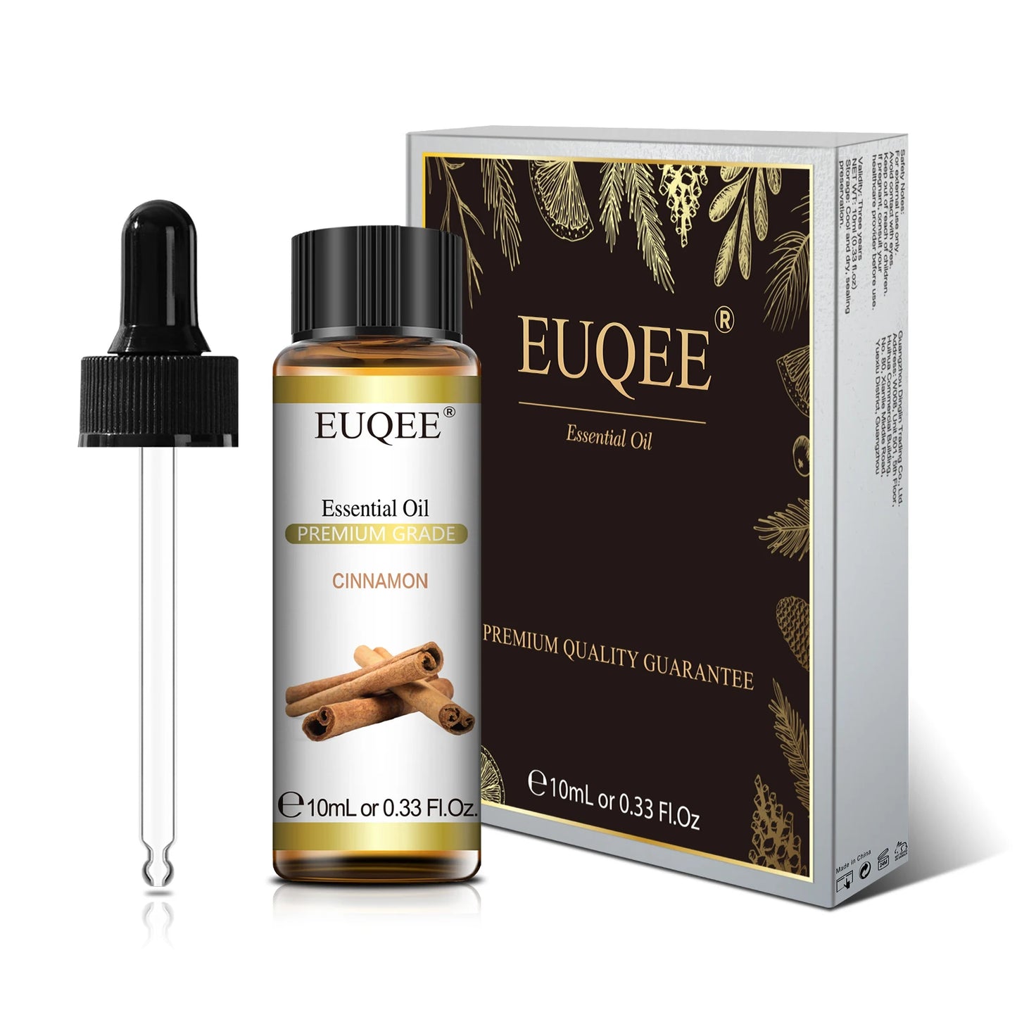 EUQEE Huile essentielle pure de 10 ml avec compte-gouttes Bergamote Rose Cannelle Lavande Jasmin Eucalyptus Vanille Set d'huiles essentielles aromatiques