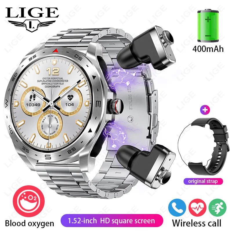 LIGE Avec écouteurs Bluetooth Casque Smartwatch Femme Moniteur d'activité Montre de sport Homme Étanche Montre intelligente Écran AMOLED