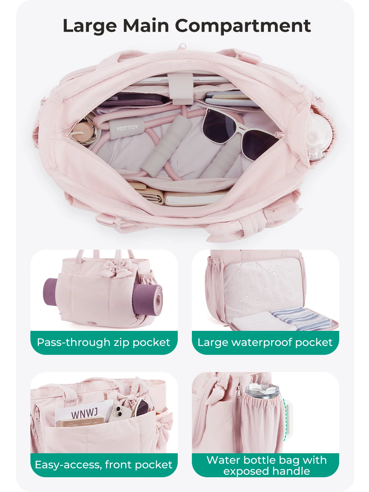 BAGSMART Sac fourre-tout trois tailles avec plusieurs poches, sac à main gonflé, sac à bandoulière décontracté, sac fourre-tout grande capacité