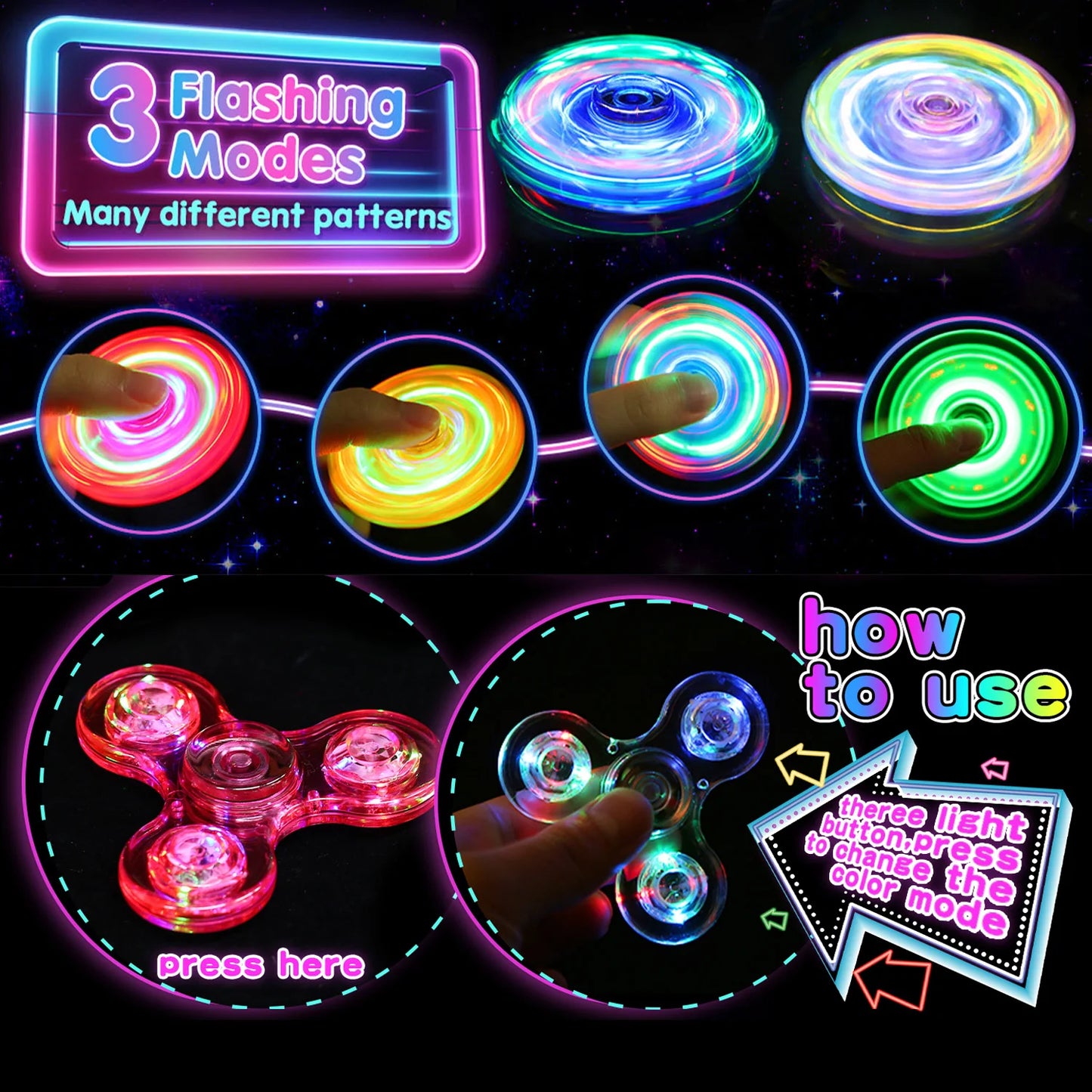 LED Light Fidget Spinner Finger Toy Hand Spinner Glow in Dark Stress Reduction and Anxiety Relief for Children