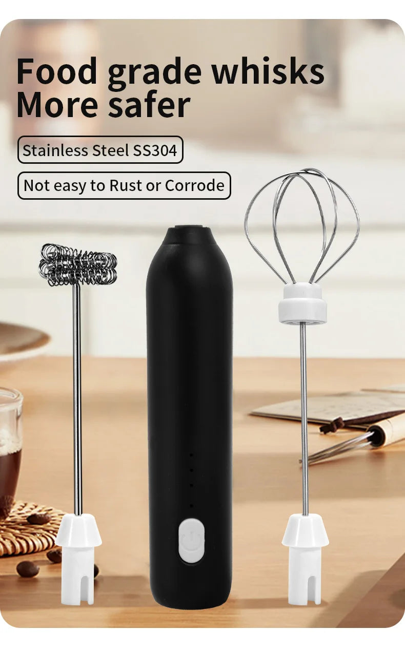 CHAUD Mousseur à lait électrique + Fouet à œufs Recharge sans fil Type-C 3 vitesses Mini batteur à main Mousseur à café Outils de cuisine