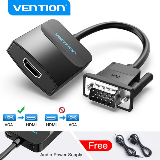Vention VGA-zu-HDMI-Adapter, 1080P VGA-Stecker auf HDMI-Buchse Konverterkabel mit Audio-USB-Stromversorgung für PS4/3 HDTV VGA-HDMI-Konverter