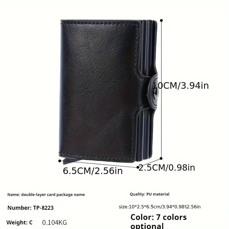 RFIDShieldPULather Automatic Pop-up Card Clamp,Double Aluminum Alloy Credit Card Wallet,With More than One Card Slots