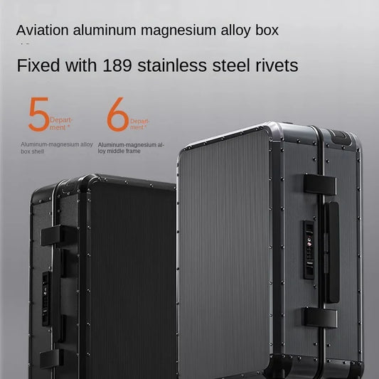 20/24 Zoll Reisekoffer aus Aluminium-Magnesium-Legierung Handgepäck Trolley mit Rollen Business Boarding Box