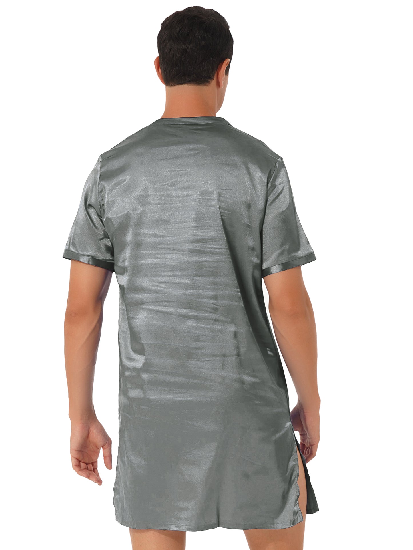 Damen Herren Seidensatin Pyjamas Schlafanzug Kurzarm Nachthemd Kimono Bademantel Schlafrock Morgenmantel Sommer Nachthemd Homewear