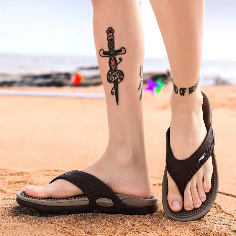 Massage Flip Flops für Herren, Sommer atmungsaktive Strandschuhe, Sandalen Herren, Luxus Flip Flops, atmungsaktiv, Übergröße, Herren Hausschuhe 46