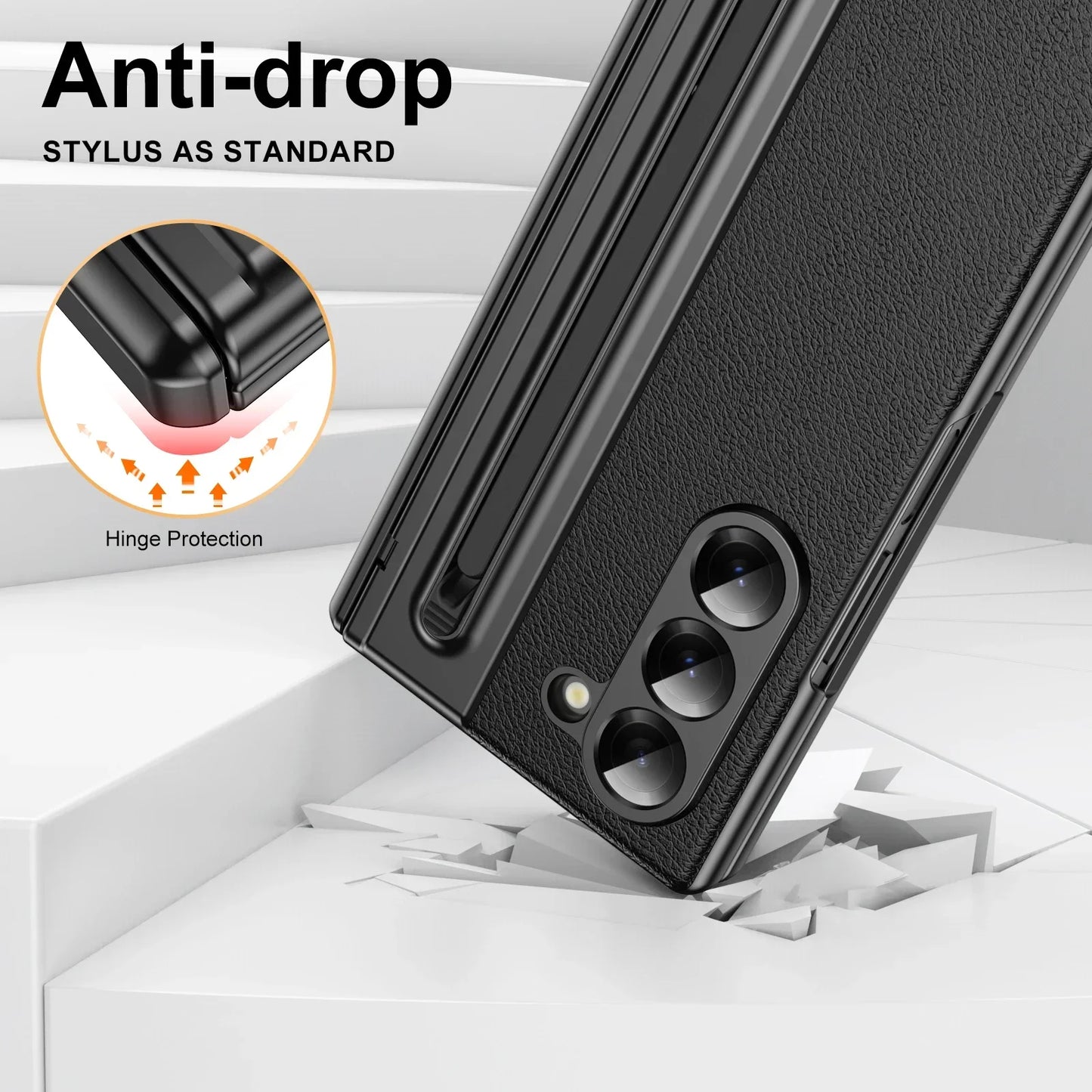 Leder mit Stahlfilm Stifthalter Handyhülle für Samsung Galaxy Z Fold 7 6 5 4 Fold7 Fold6 Scharnierschutz Stoßfeste Hülle