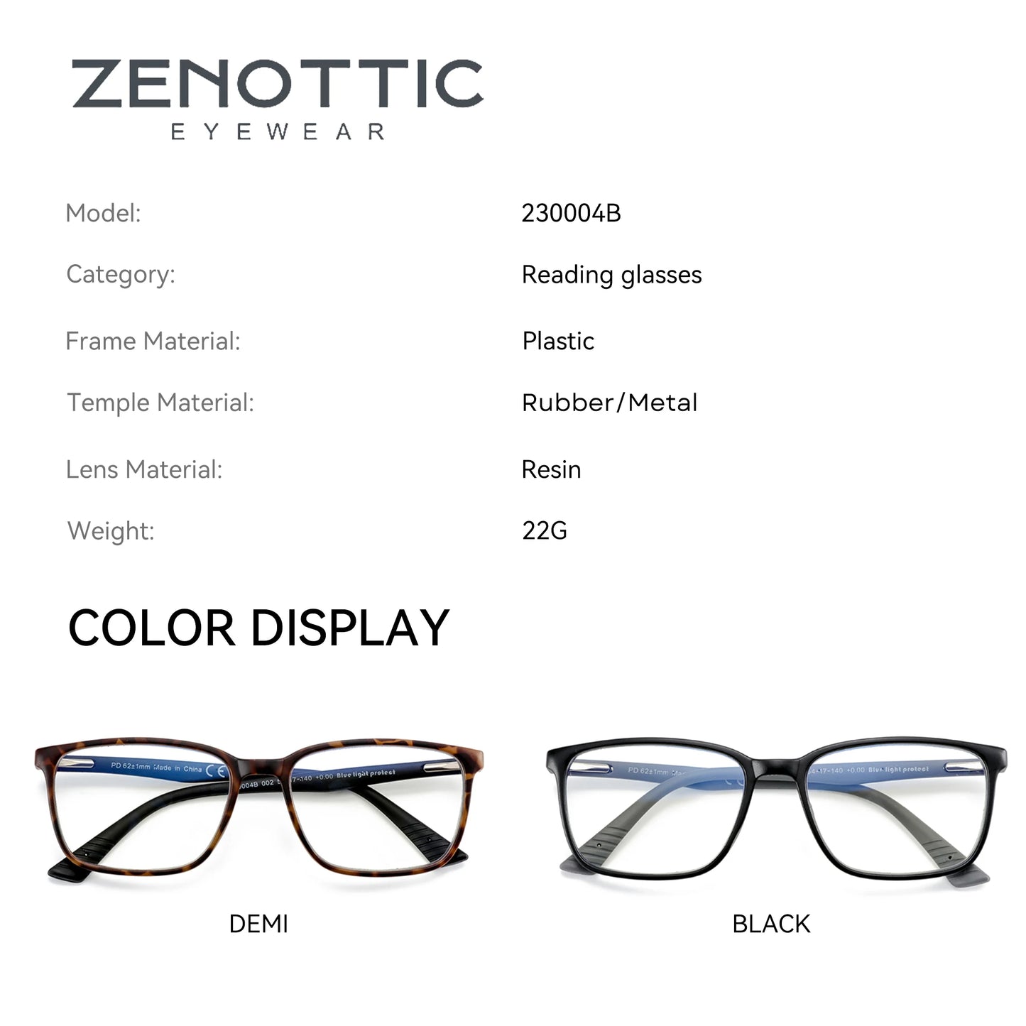 ZENOTTIC Fashion Unisex Square Prescription Glasses Anti Blue Light/Photochromic/ Myopia/Hyperopia/Progressive Eyeglasses