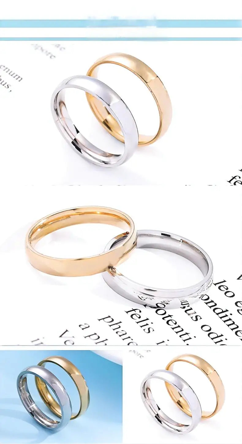 Bague de couple classique en acier inoxydable courbé de 4 mm, breloque, bagues en acier titane pour hommes et femmes, meilleur cadeau de fête, bijoux
