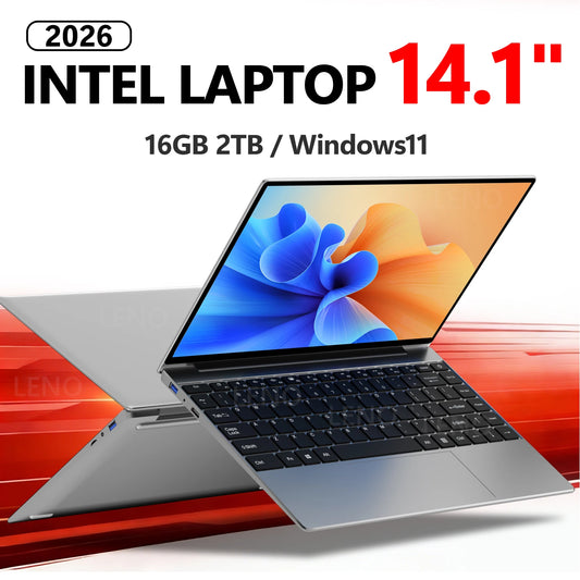 LENO 14.1" Laptop 16GB RAM 2TB SSD Windows 11 Intel N3700 Ultra Slim Notebook Gamer 1920*1080 Display Office Study Computer PC