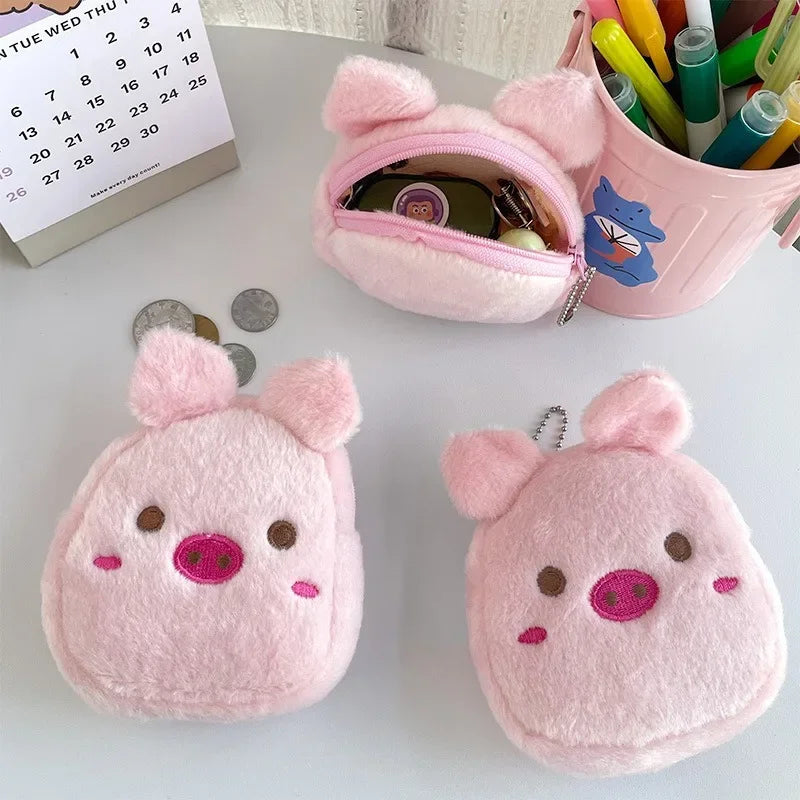 Cartoon Süße Schweinchen Geldbörse Kawaii Portemonnaie Weiche Plüsch Münztasche Schlüssel Kopfhörer Münz-Organizer Beutel Reißverschlusstasche Kindergeschenk
