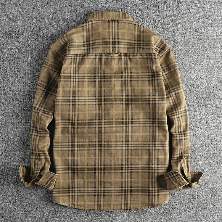 Fashionable Checked Cotton Shirt for Men, Ideal for Autumn Casual Wear, Washable Thin Jacket