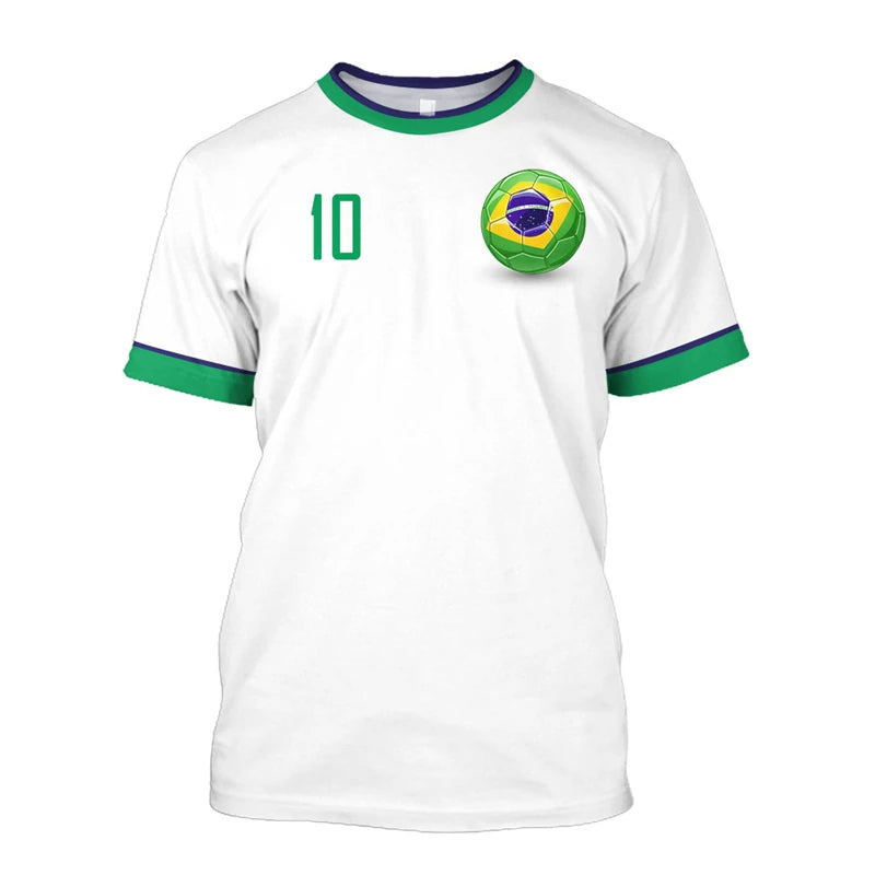 T-shirts de football Brésil Simples Mode d'été Manches courtes T-shirts imprimés drapeau brésilien 3D Hauts de sport décontractés Vêtements pour hommes