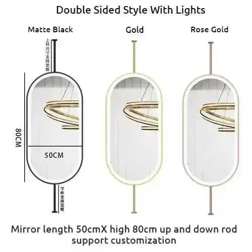 Miroir ovale de salle de bain en métal doré, miroir mural créatif avec LED, miroirs décoratifs, accessoires de décoration intérieure