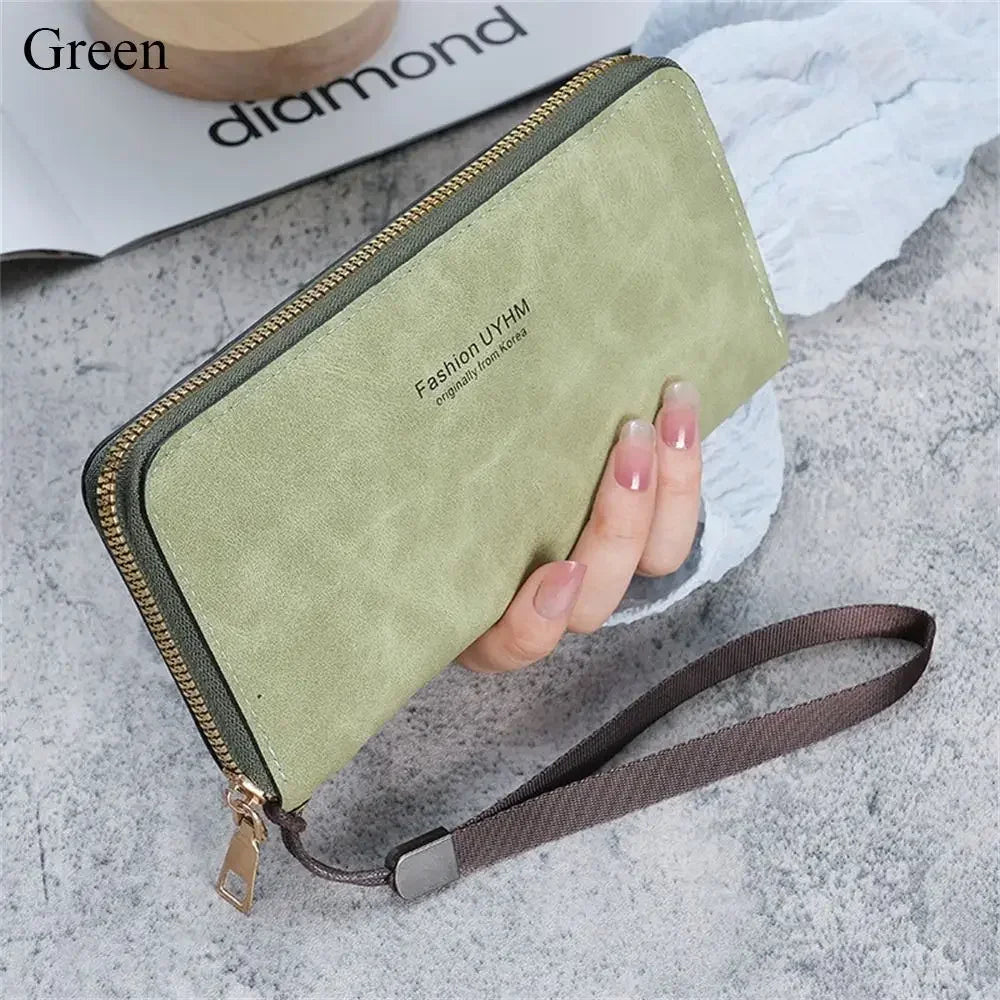 Forever Young Geldbörse Damen Lang PU Standard Geldbörsen 2024 Neu Retro Weiblich Glatt Reißverschluss Portemonnaie Damen Handtasche Kartenfächer