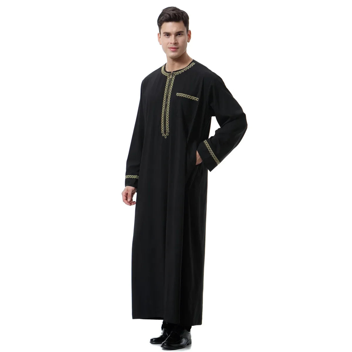 Jubba Thobe Homme Musulman Imprimé Fermeture Éclair Kimono Longue Robe Saoudienne Islamique Musulman Vêtements Abaya Caftan Islam Dubaï Robe Arabe
