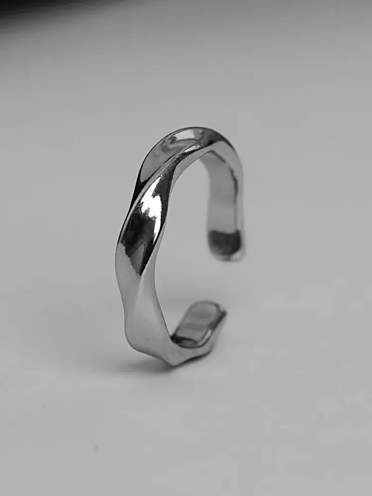 Bague Mobius Wave en alliage couleur argent, bague ouverte pour femmes, bijoux rétro simples pour hommes, accessoires tendance