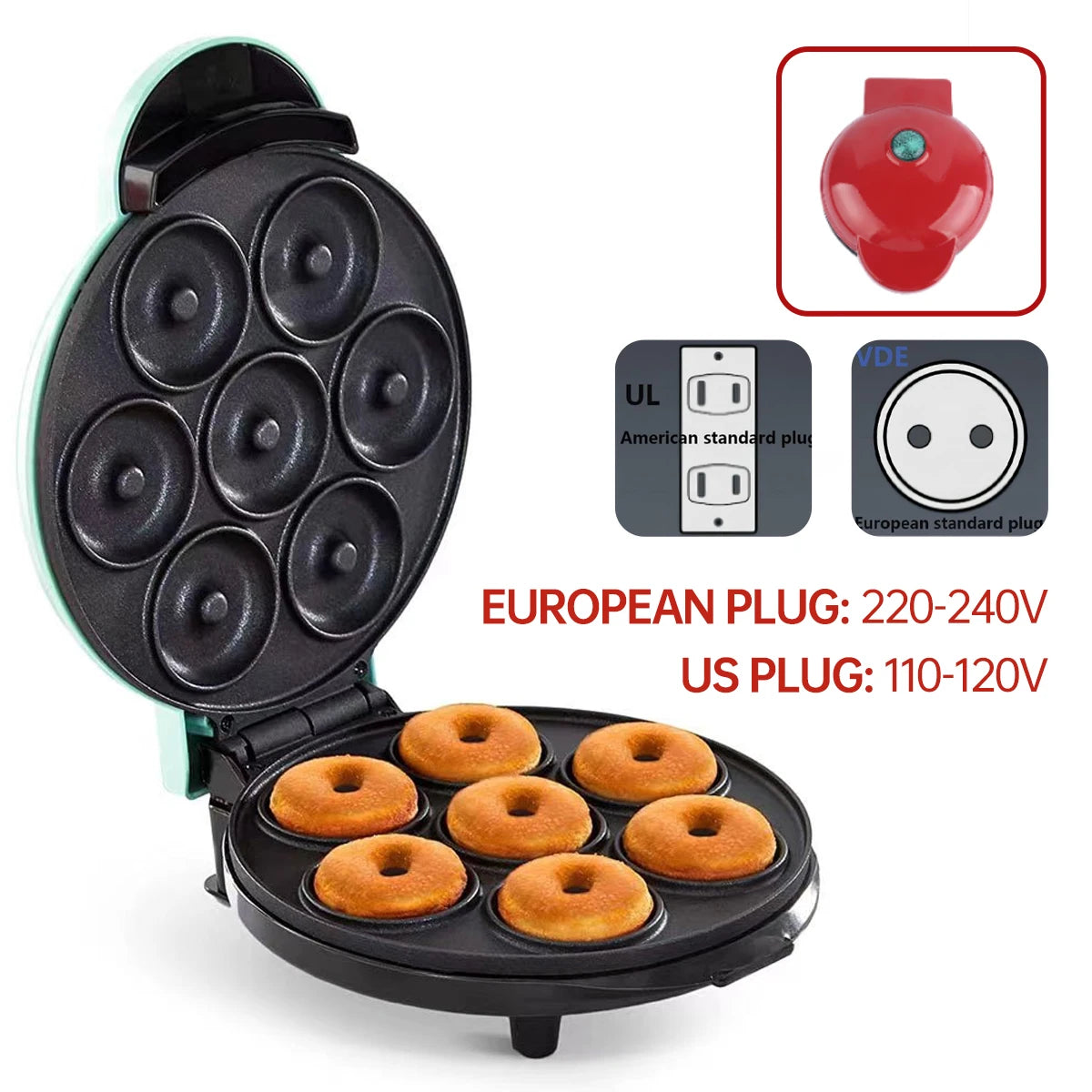Machine à beignets 7 trous, Machine à gâteaux pour le petit-déjeuner, Norme européenne 220V, Mini machine à cuire norme américaine 110V