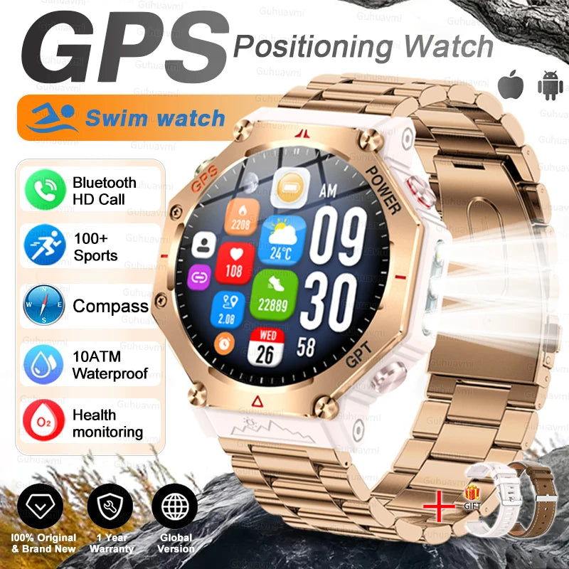 T-Rex 3 Ultra Militärische GPS-Smartwatch 10ATM Wasserdicht Kompass Höhenmesser Barometer AMOLED Herren HD Anruf Sport-Smartwatch
