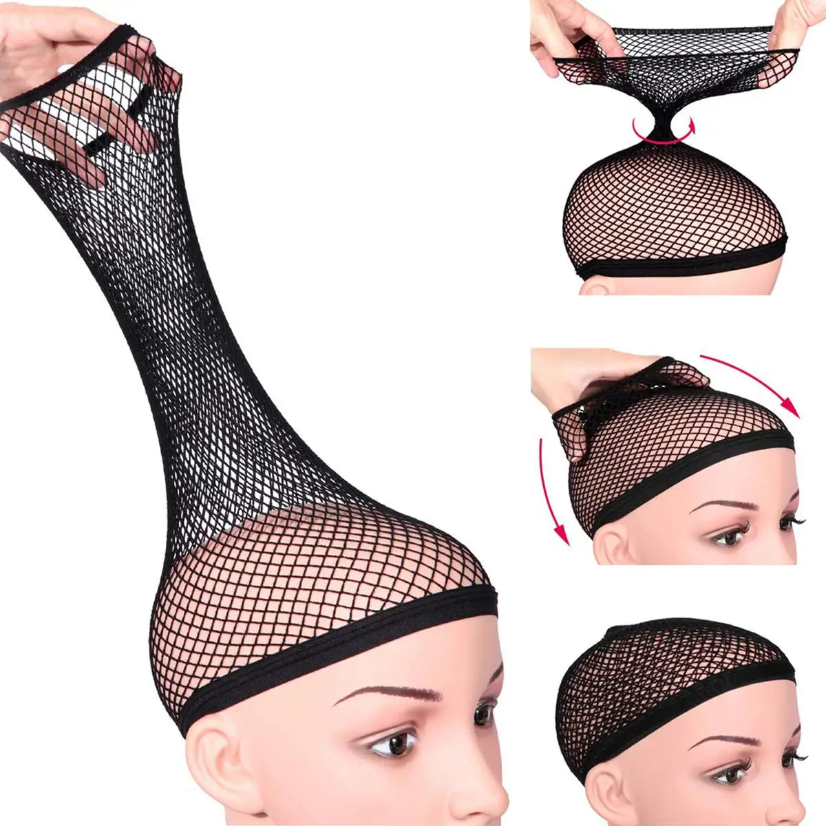 1/3/5 PCS Black Wig Net Caps Durable Elastic Mesh Head Cover Fishnet Hat Close End Hair Styling Accessories for Men and Women