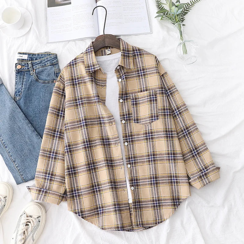 Women's Plaid Shirt 2025 New Ladies Loose Casual Blouse and Tops Fresh College Style Female Long Sleeve Shirts Women Clothes