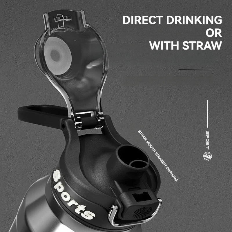 Bouteille d'eau isotherme chaude et froide en acier inoxydable, double paroi portable avec poignée, tasse de sport d'extérieur
