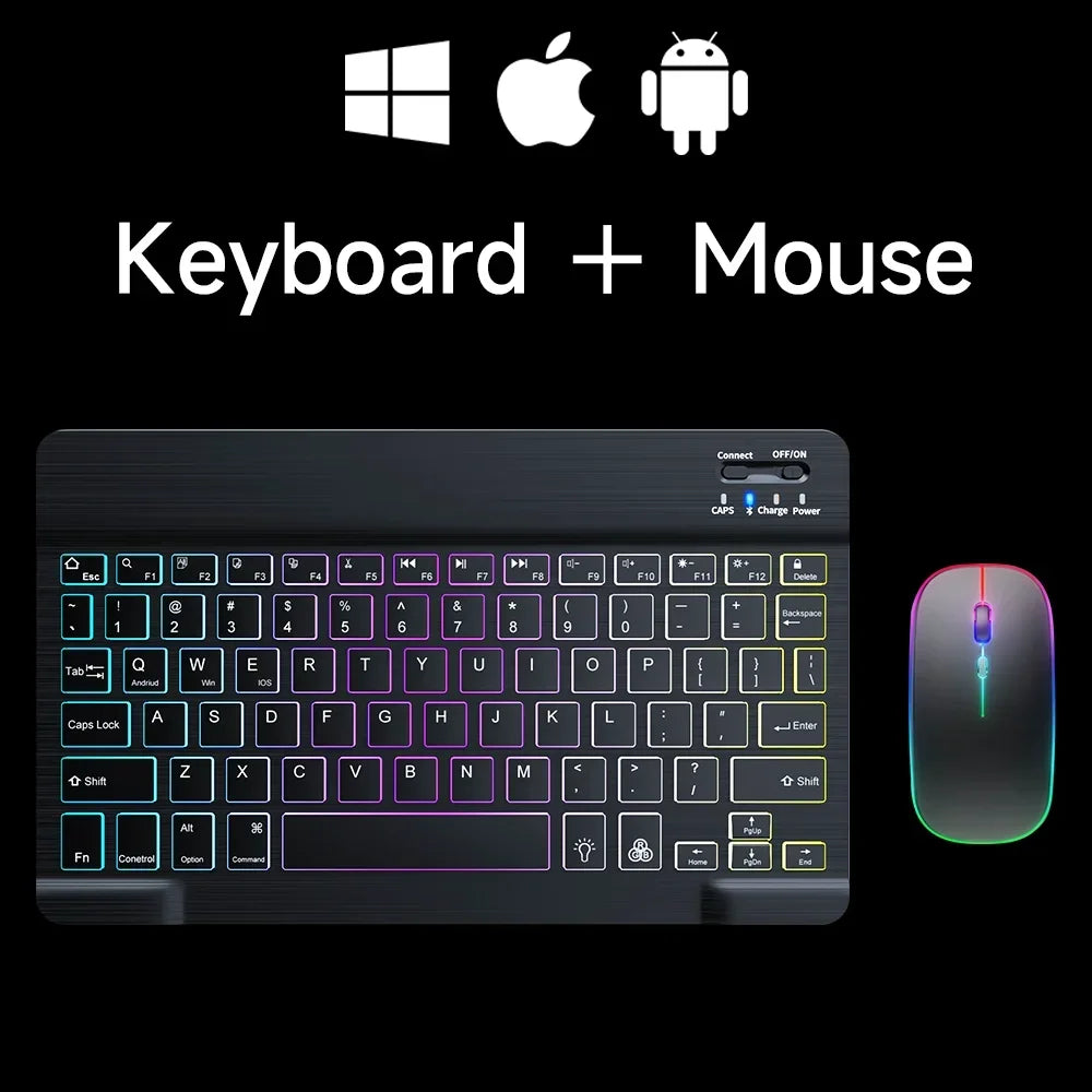 Mini RGB-Hintergrundbeleuchtungs-Tastatur 10 Zoll Bluetooth Kabellose Maus Wiederaufladbar für Spanisch Russisch Hebräisch Koreanisch Französisch Arabisch Portugiesisch