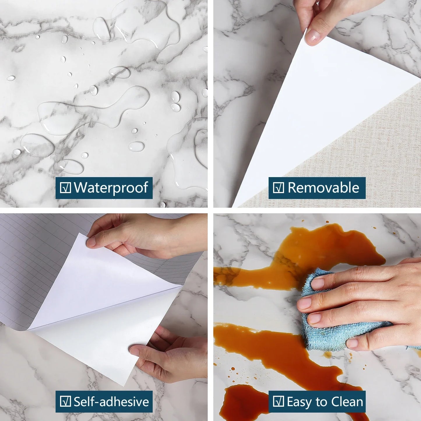 Marmor Selbstklebende Küchenfolie - Wasserdichte Ölbeständige PVC Vinyl Tapete für Arbeitsplatte, Spritzschutz, Fliesen | Leicht Anzubringen & Wieder Ablösbar