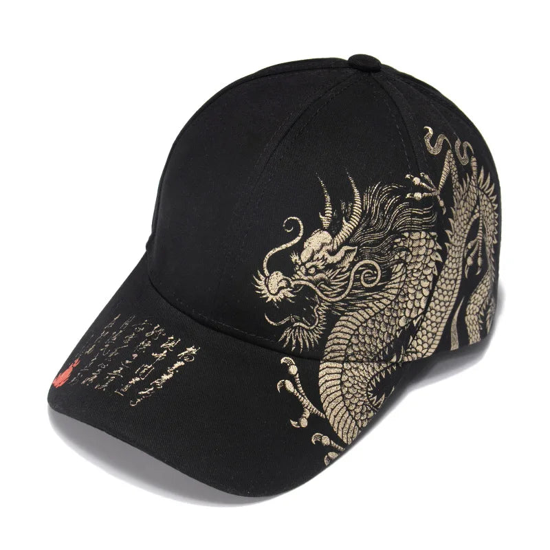 Casquettes de baseball Dragon Chinois imprimées pour hommes, Chapeau snapback en coton pour femmes avec motif de totem, Casquette de camionneur de protection solaire pour l'extérieur