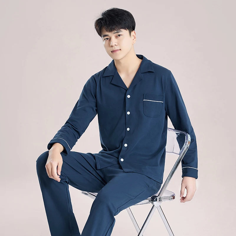 Pyjama d'hiver 100 % coton pour homme, bleu, vêtement de nuit chaud, pyjama en coton à carreaux, grandes tailles