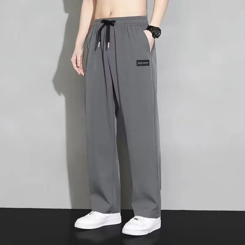 Pantalon de jogging ample et droit pour homme, fin et à séchage rapide, pour l'été, sport et décontracté, mode masculine 2024