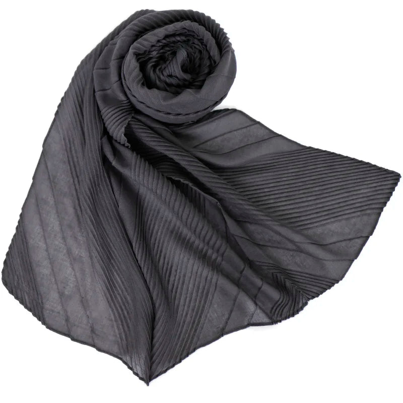 Grand Foulard en Coton Plissé Froncé Hijabs pour Femmes Voile Musulman Turban Écharpe Froncée Châle Foulards Islamique Foulard Femme Hijab