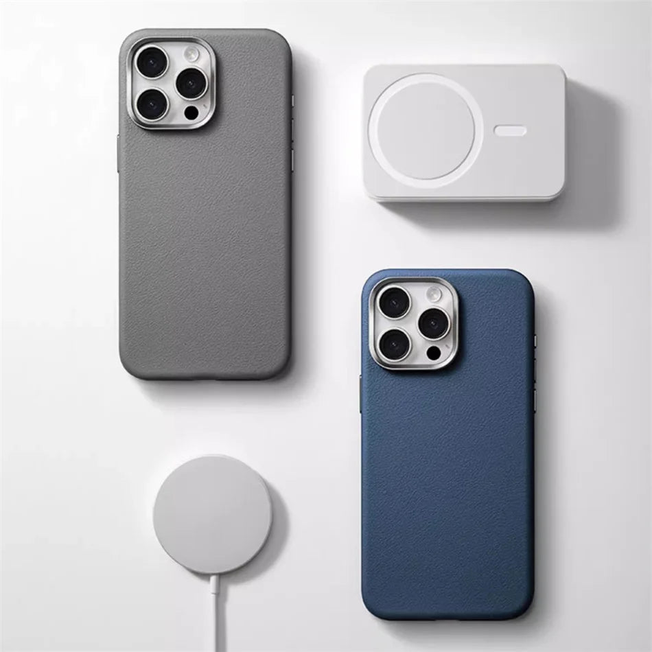 Luxuriöse, schlanke Leder-Hülle für MagSafe für iPhone 16 15 14 Pro Max in Wüstengold – Magnetische kabellose Ladefunktion, stoßfeste Abdeckung